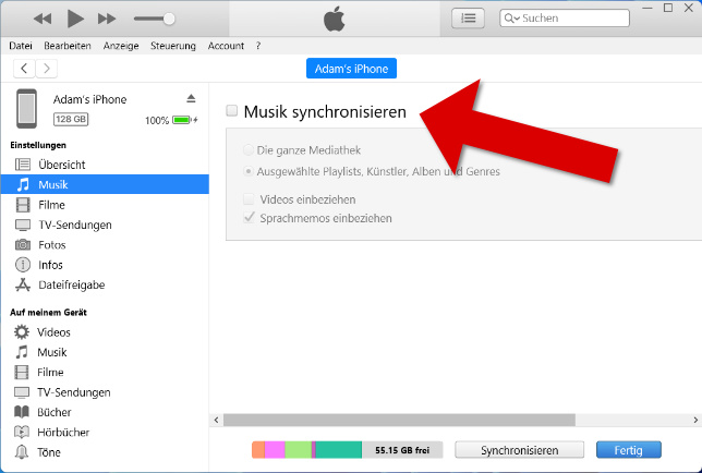 Übertragen von Musik auf das neue iPad mit iTunes-Synchronisierung