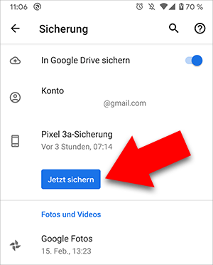 Android-Gerät auf Google Drive sichern