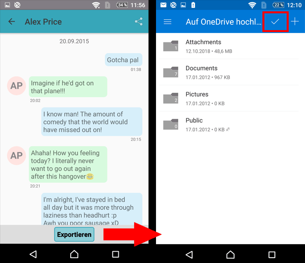 Android-Nachrichten auf OneDrive speichern
