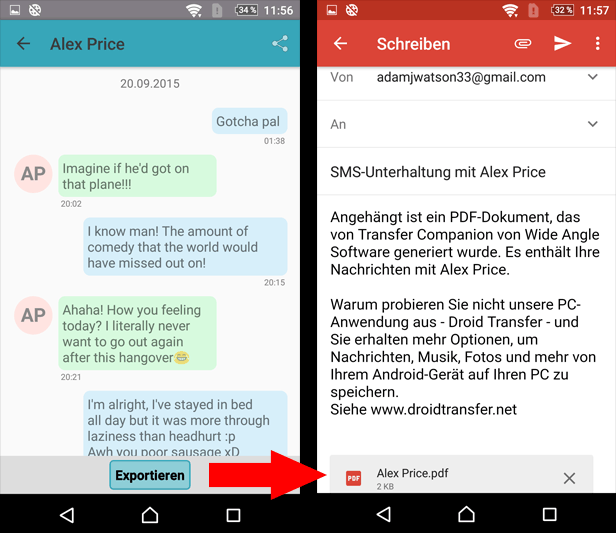 Android-Textnachrichten in Gmail sichern