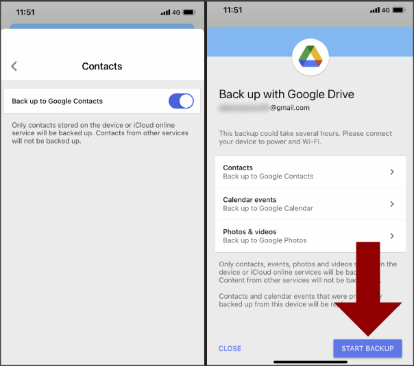 iPhone-Kontakte mit Google Drive sichern 2