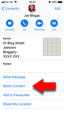 Freigeben eines Kontakts auf dem iPhone