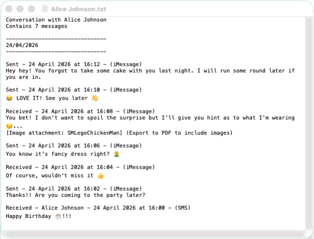 Mac Messages mit Messages Export Pro als TXT-Datei speichern