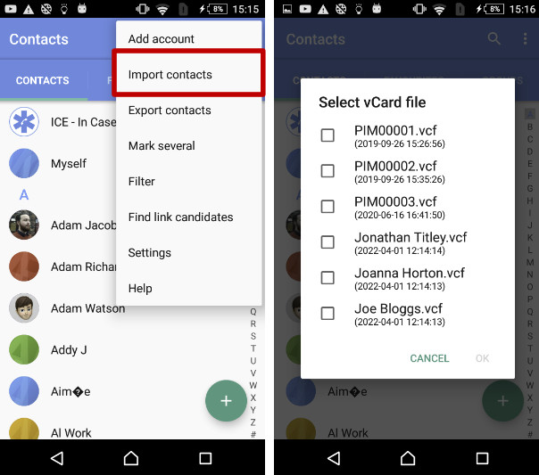 Kontakte auf Android importieren