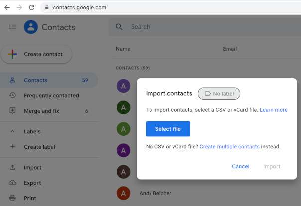 Kontakte per CSV-Datei in Google importieren