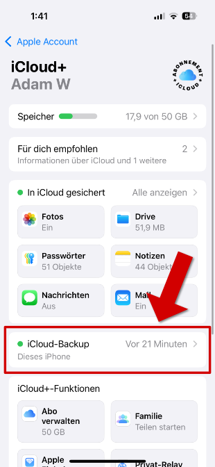 iCloud-Backups auf dem iPhone finden