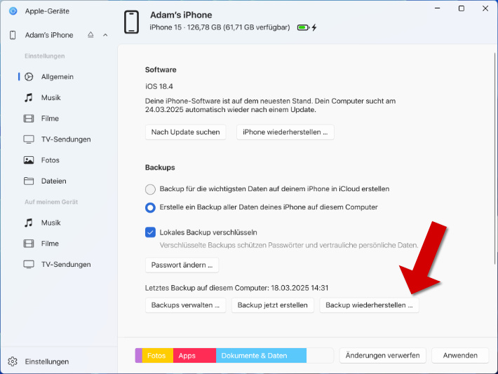 Stellen Sie das iPhone aus dem iTunes-Backup wieder her