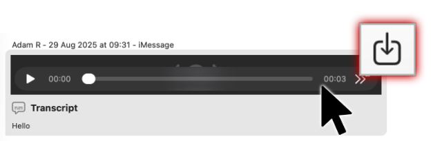 Speichern einer Audionachricht aus einer Konversation mit Messages Export Pro