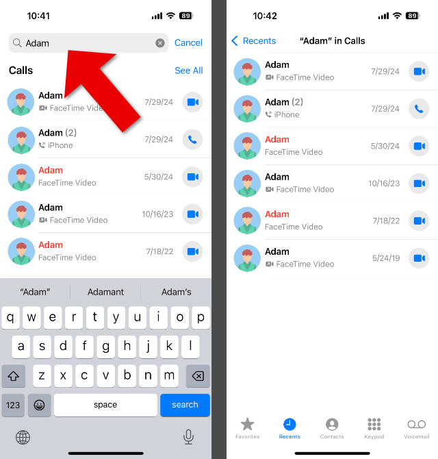 Anrufprotokolle eines bestimmten Kontakts auf dem iPhone durchsuchen