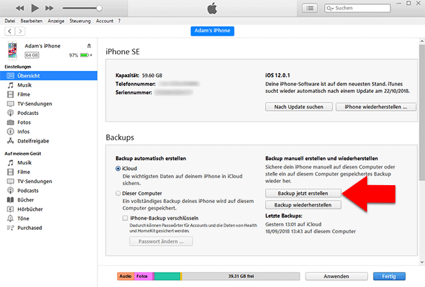So sichern Sie Ihr iPhone mit iTunes