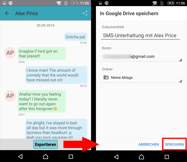 SMS auf Google Drive sichern