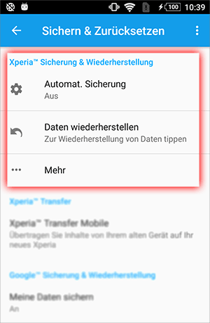 Sony Xperia Sicherung & Wiederherstellung