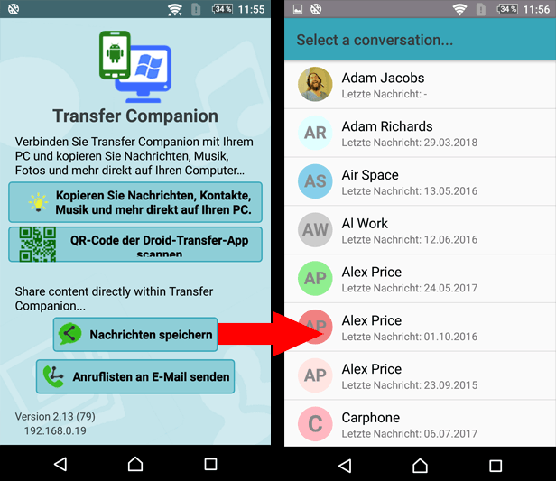 Textnachrichten auf Google Drive sichern