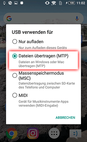 Richten Sie Android so ein, dass Dateien auf den PC übertragen werden