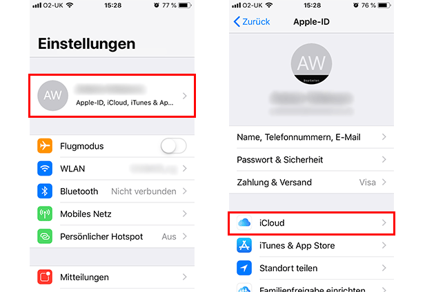 iPhone mit iCloud sichern - Schritt 1