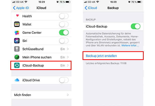 iPhone mit iCloud sichern - Schritt 2