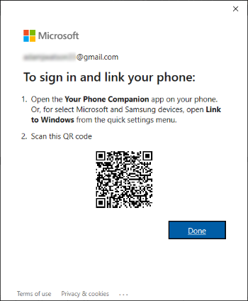 QR-Code der Microsoft Your Phone-App