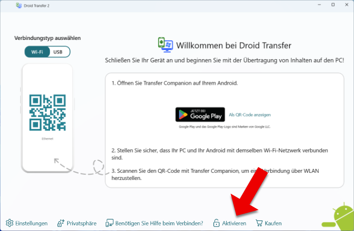 So aktivieren Sie Droid Transfer