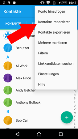 vCard-Kontakte auf Android importieren