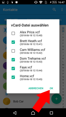 Importieren von Android-Kontakten