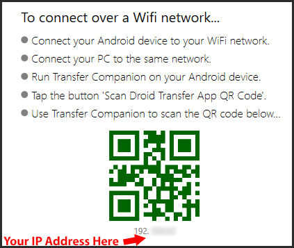 Droid Transfer WiFi-Verbindung IP-Adresse Standort