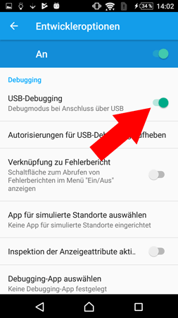 Aktivieren Sie das Android-USB-Debugging