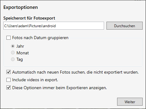 Fotoexporteinstellungen