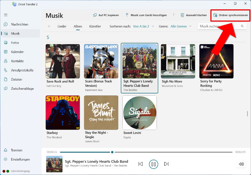 Wie man einen Musikordner zwischen Android und einem PC synchronisiert