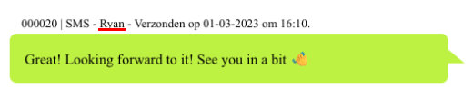 Screenshot mit einem Beispiel für den Namen über gesendeten Nachrichten