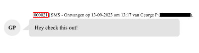 Screenshot mit Nachrichten einschließlich numerischer Nachrichtenkennungen