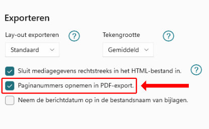 Screenshot der Einstellungen zum Aktivieren der PDF-Seitennummerierung