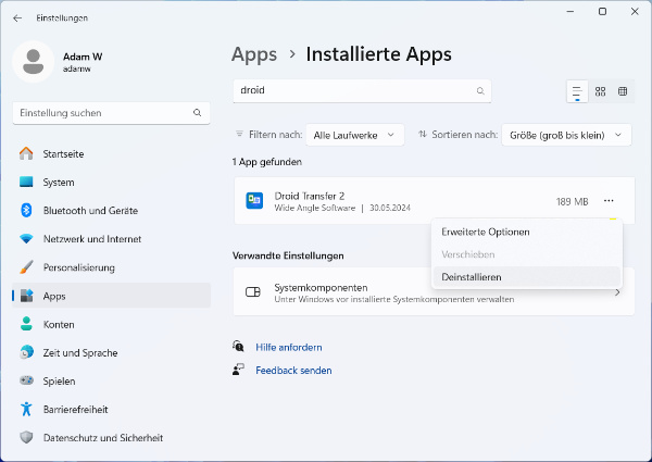 Deinstallation eines Programms Windows 10 / 11