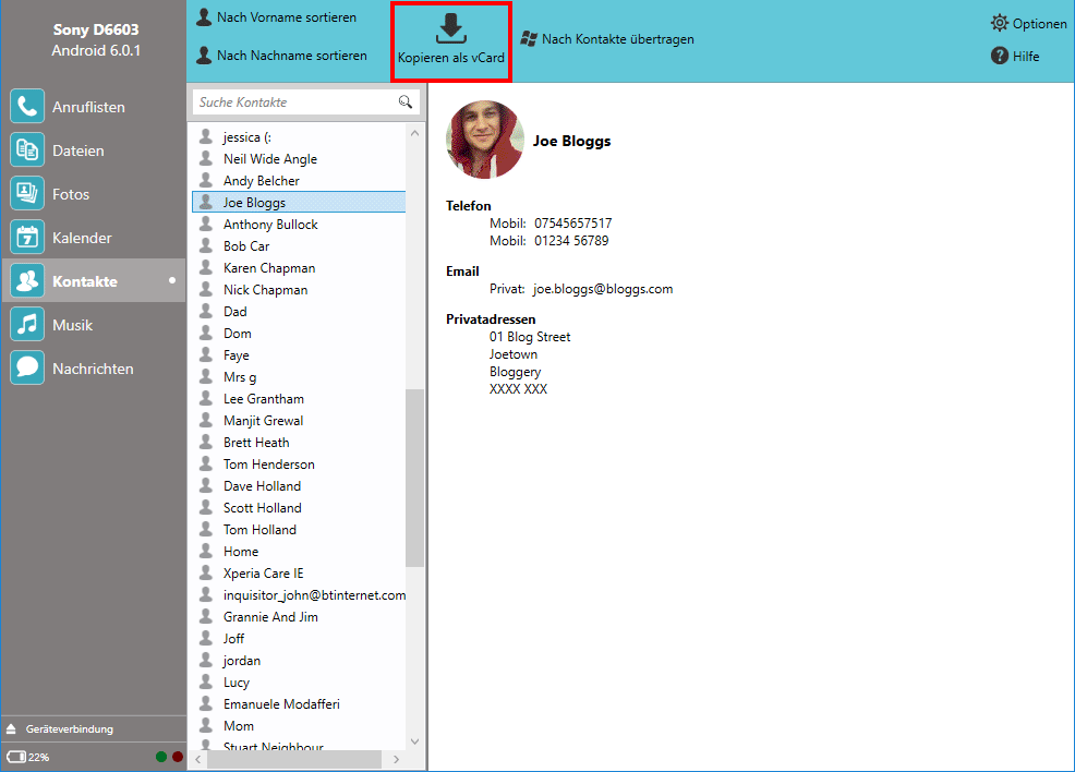 So sichern Sie Android-Kontakte auf PC