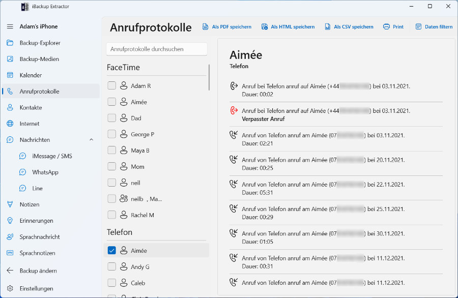 Anruflisten aus dem iPhone-Backup extrahieren