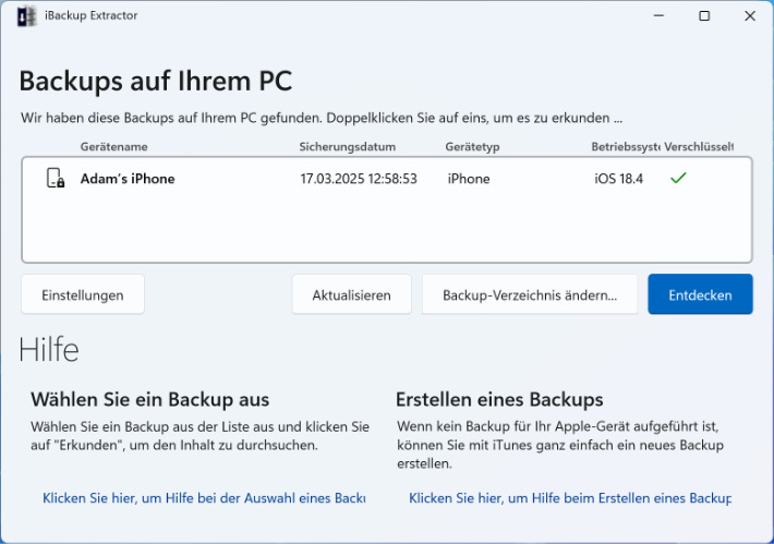 Auswählen eines Backups