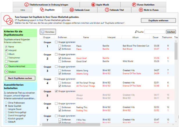 Doppelte Musik finden mit Tune Sweeper