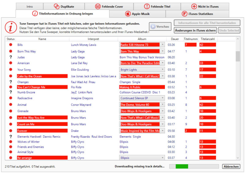 Tune Sweeper lädt alle fehlenden Titelinformationen für Sie herunter.