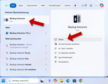 Starten von iBackup Extractor unter Windows