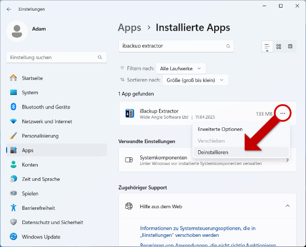 iBackup Extractor unter Windows 10 / 11 deinstallieren