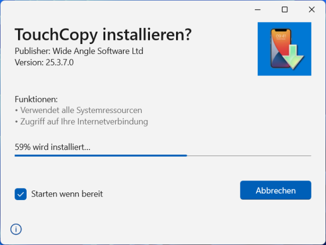 Installation von TouchCopy unter Windows