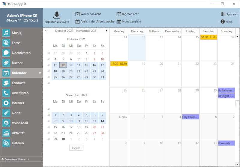Kalender kopieren mit TouchCopy