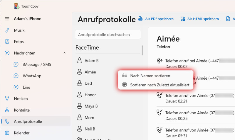 iPhone Anrufliste sortieren