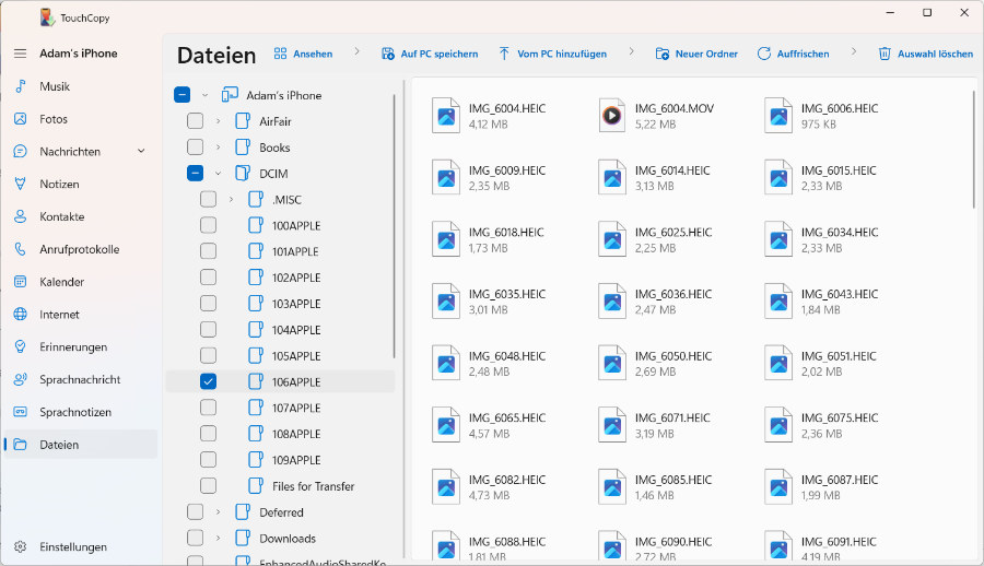 iPhone-Dateien mit TouchCopy auf den Computer kopieren