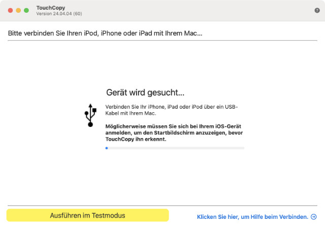Verbinden eines Geräts mit TouchCopy auf dem Mac