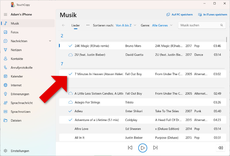 Musik-Kopierverlauf TouchCopy Mac