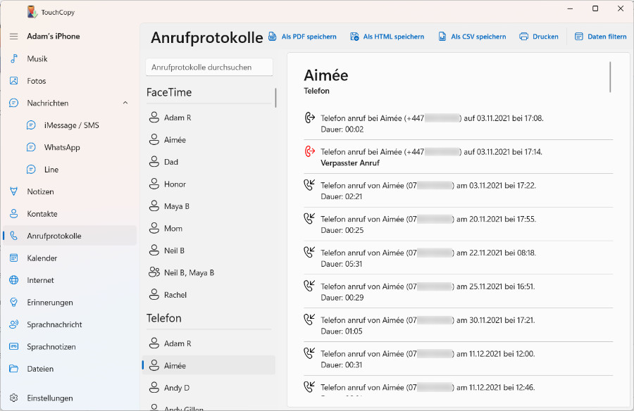 Anrufverlauf vom iPhone drucken