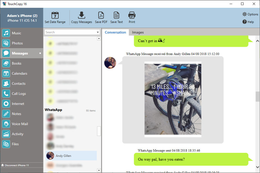 Anzeigen von iPhone WhatsApp-Chats mit TouchCopy auf PC