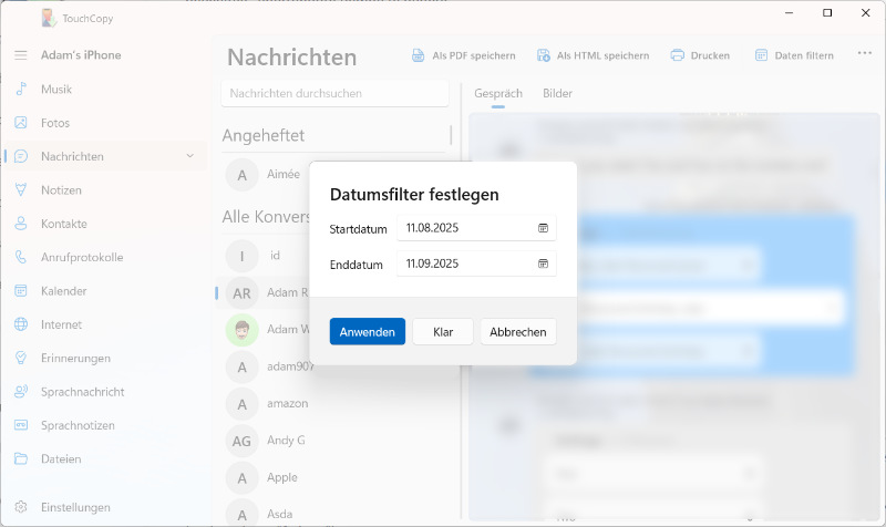 Datumsbereich festlegen
