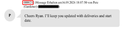 Screenshot mit Nachrichten einschließlich numerischer Nachrichtenkennungen