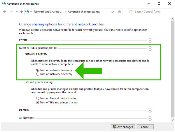 Turn on network discovery on Windows PC